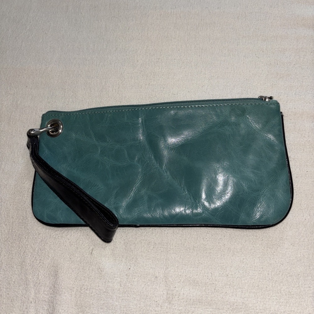 Sophia Visconti Wristlet Leather Wallet Purse Teal  Crinkle Texture‎